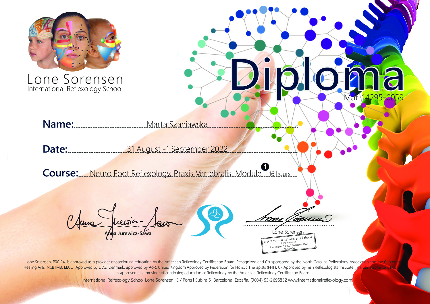 certyfikat Refleksologia stóp